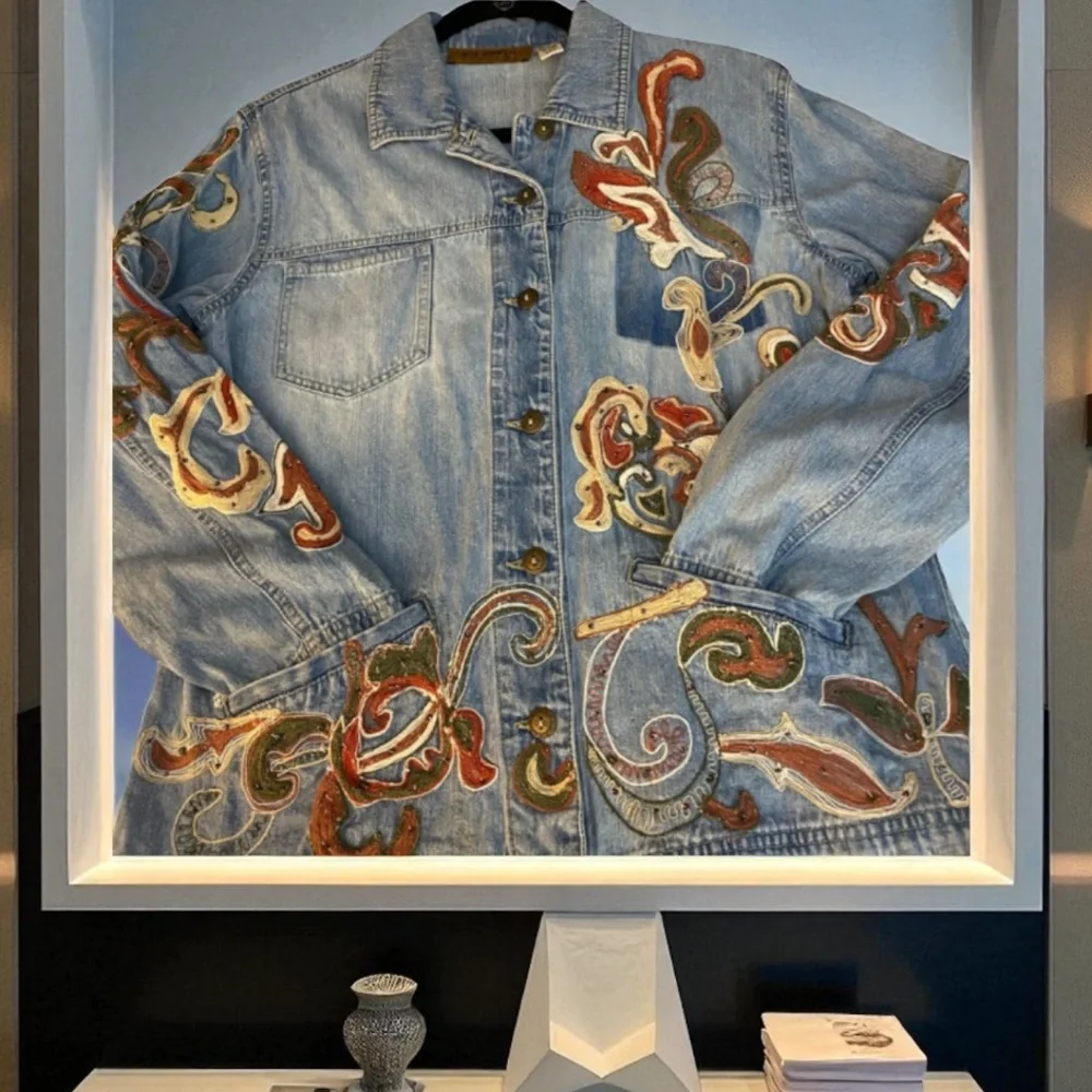 NWOT Boho Embroidered Denim Jacket Sm/Med - Picture 6 of 15